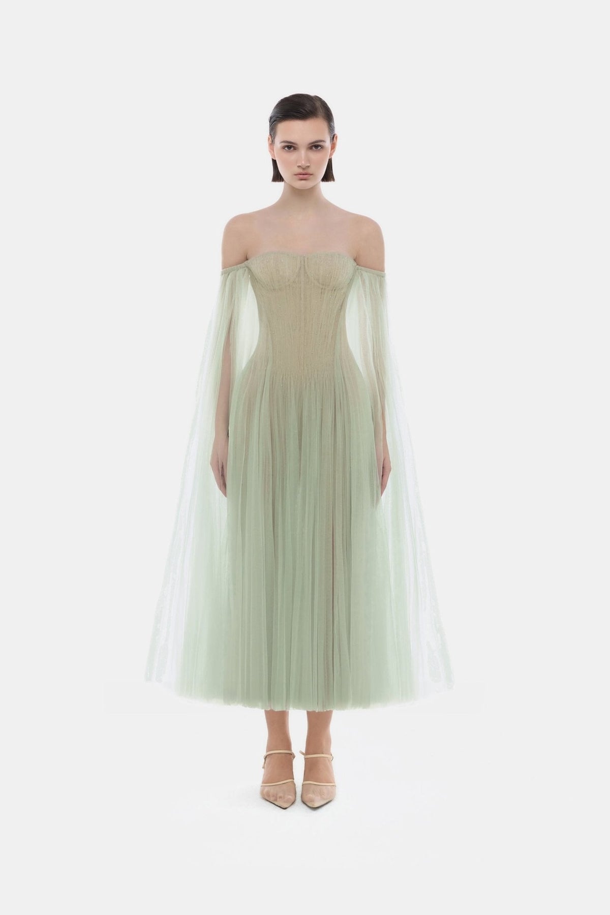 Mint Tulle Off-shoulder Midi Dress