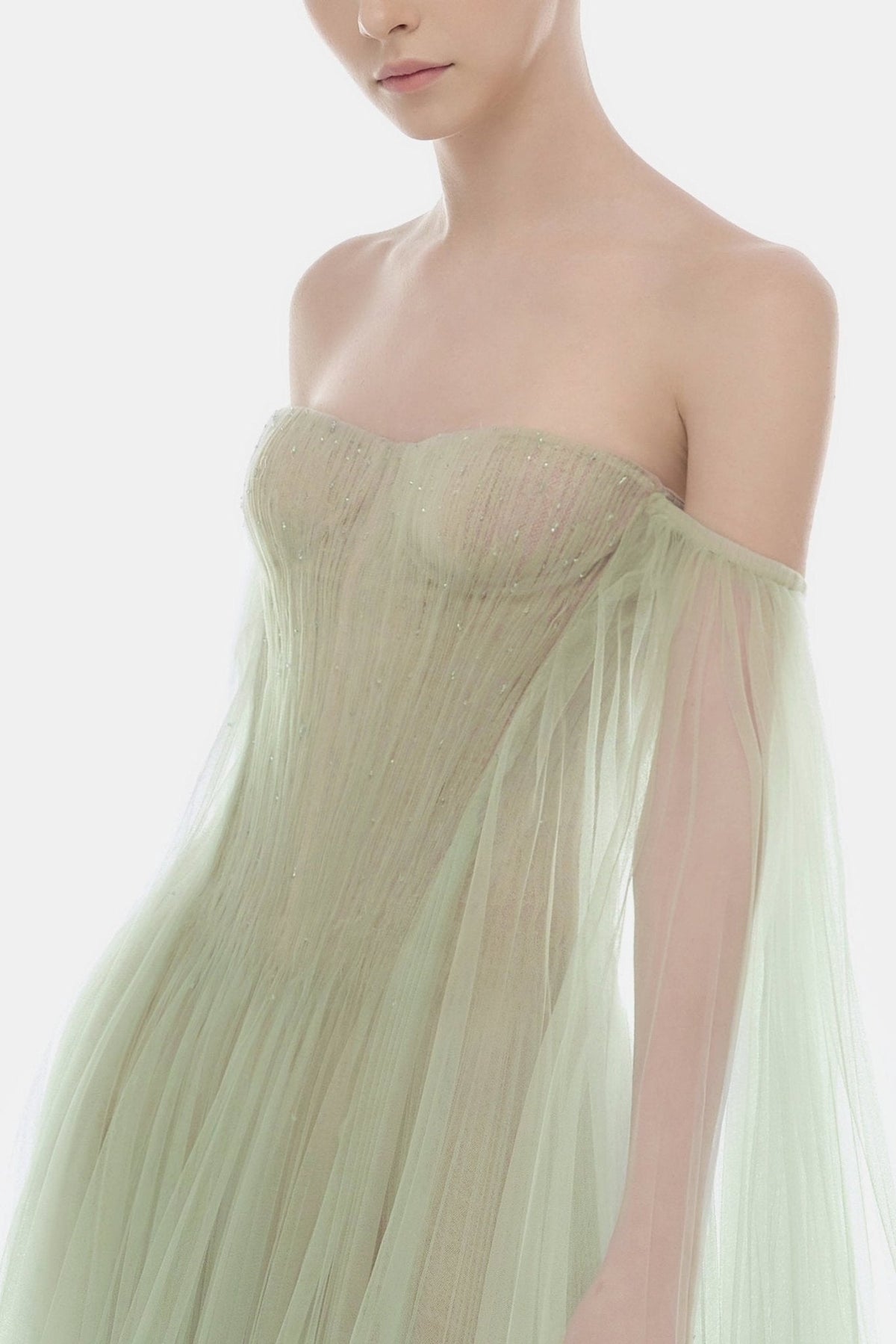 Mint Tulle Off-shoulder Mini Dress