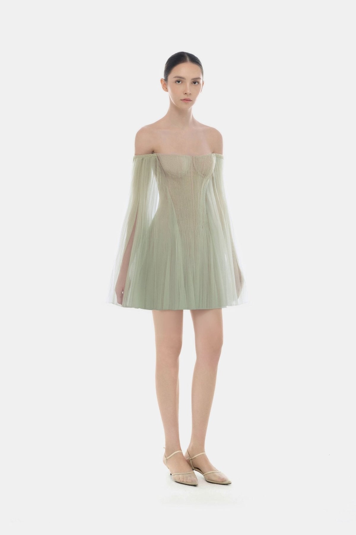 Mint Tulle Off-shoulder Mini Dress