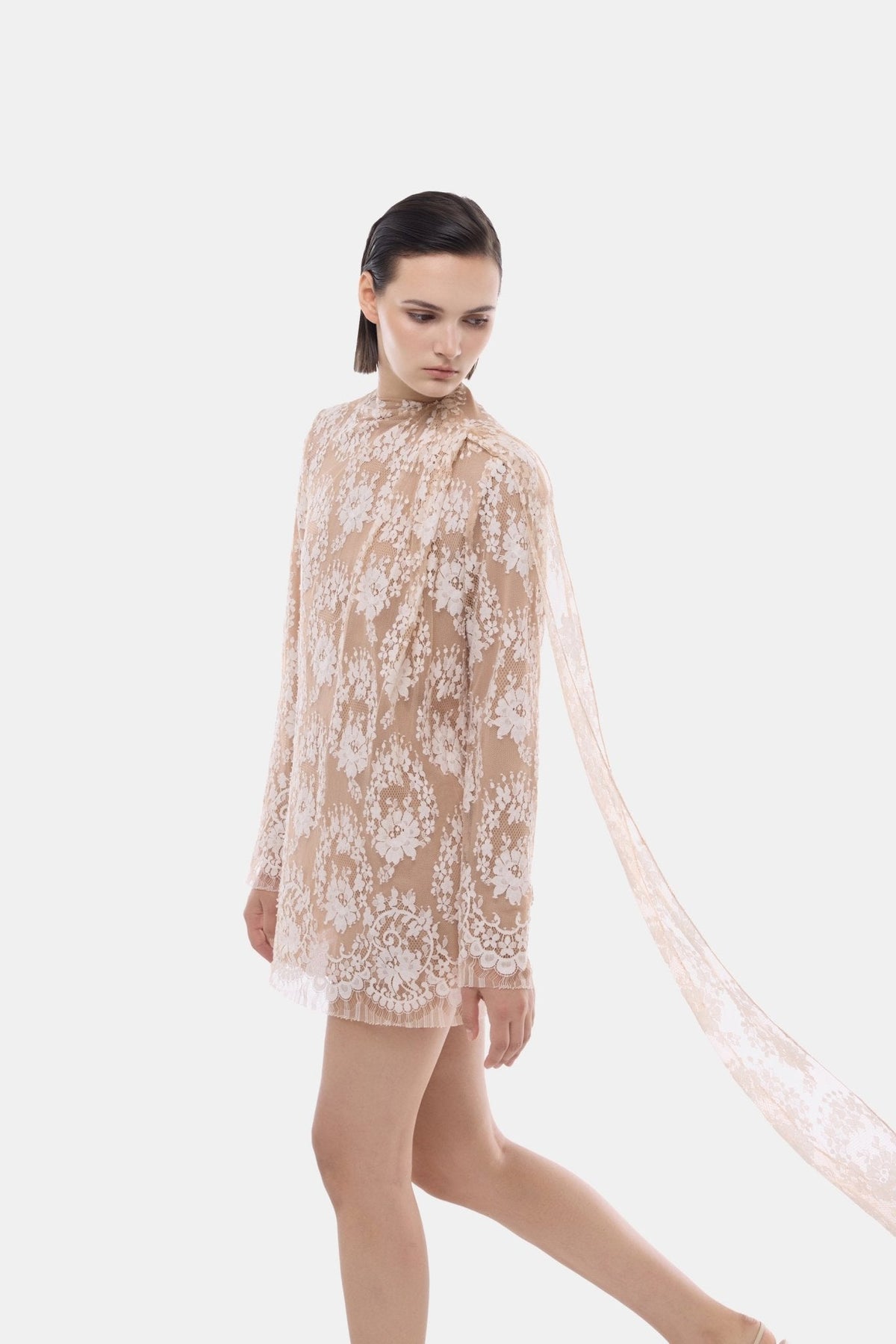 Nude Back Bow Neck Dress