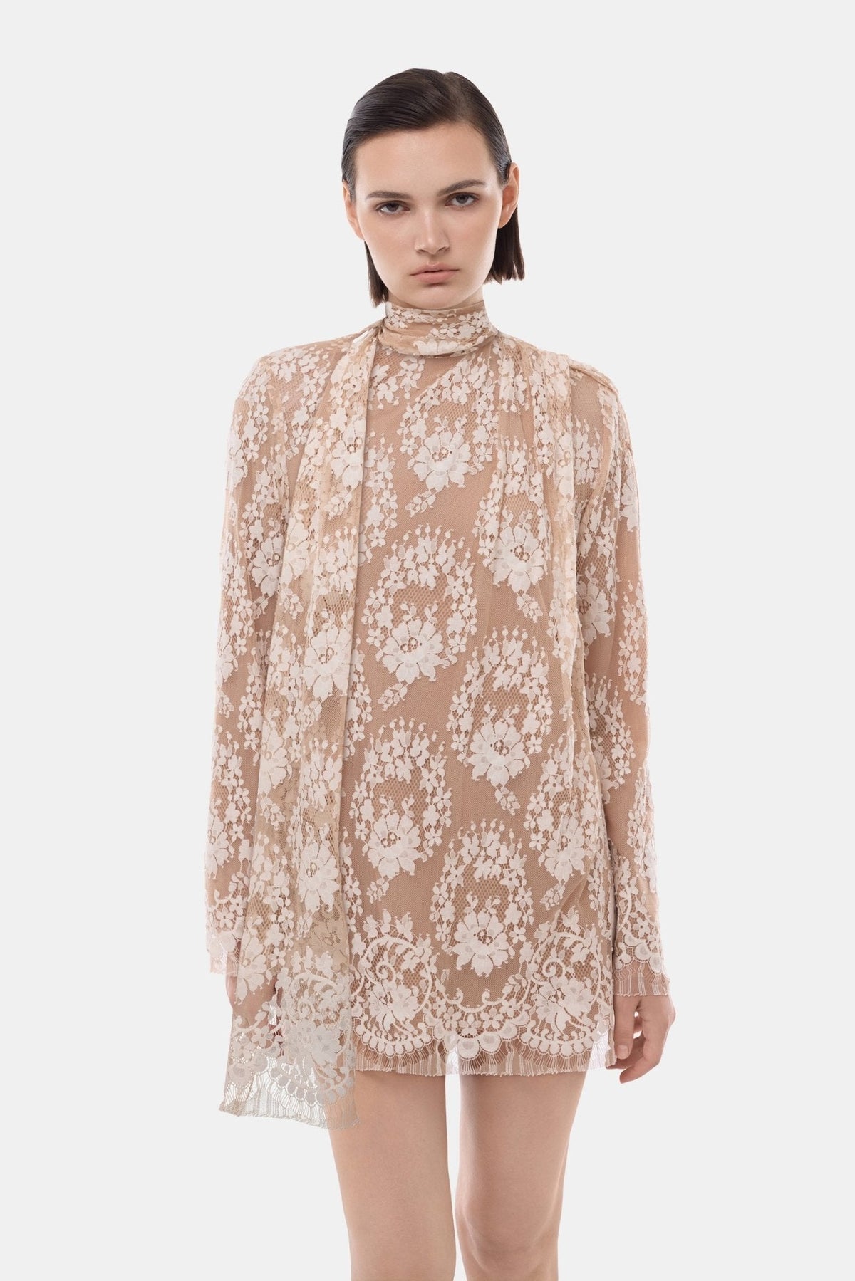 Nude Back Bow Neck Dress