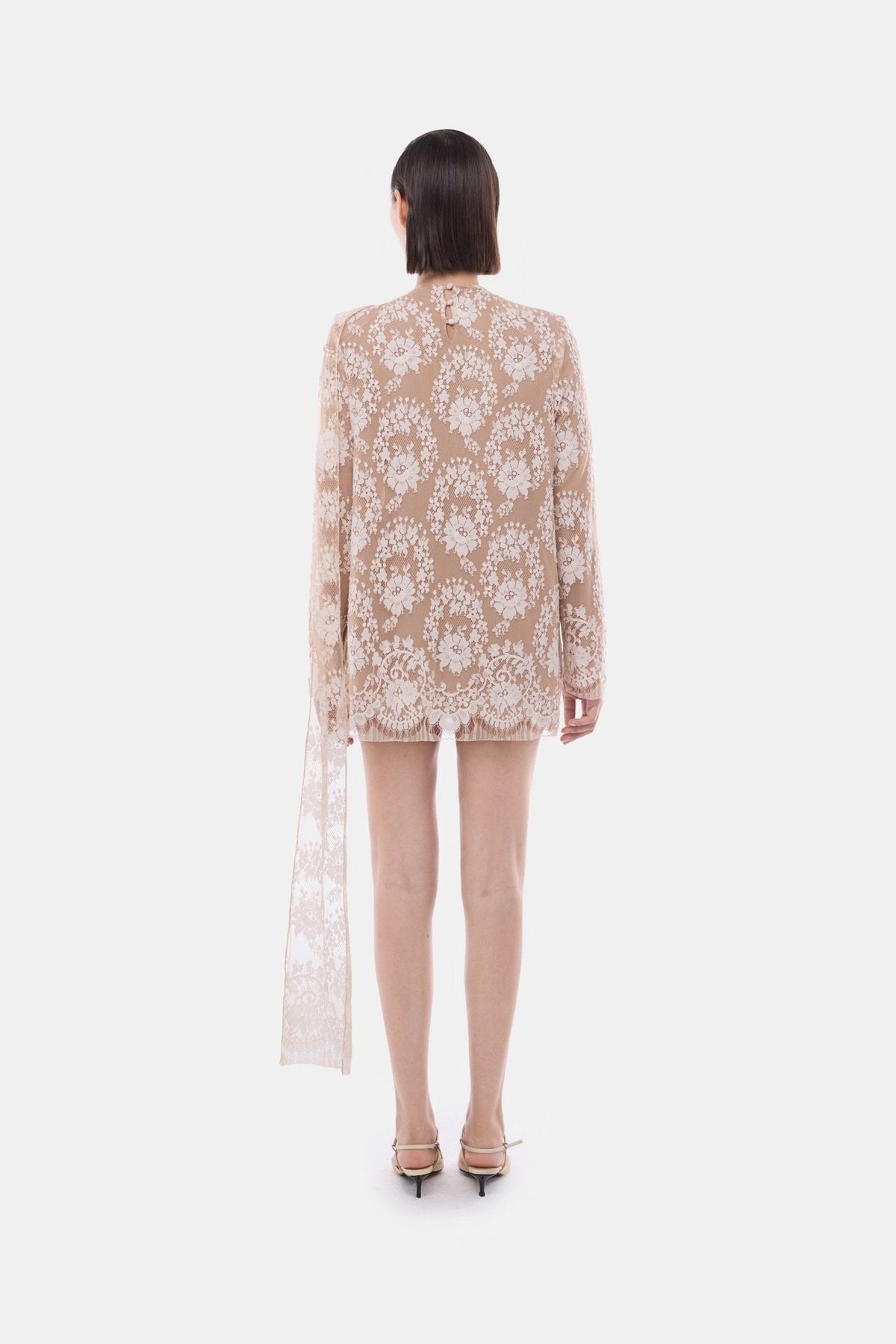 Nude Back Bow Neck Dress