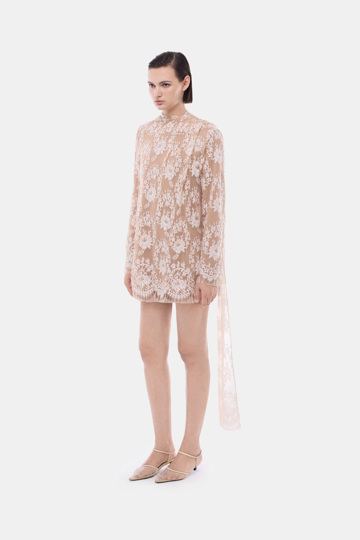 Nude Back Bow Neck Dress