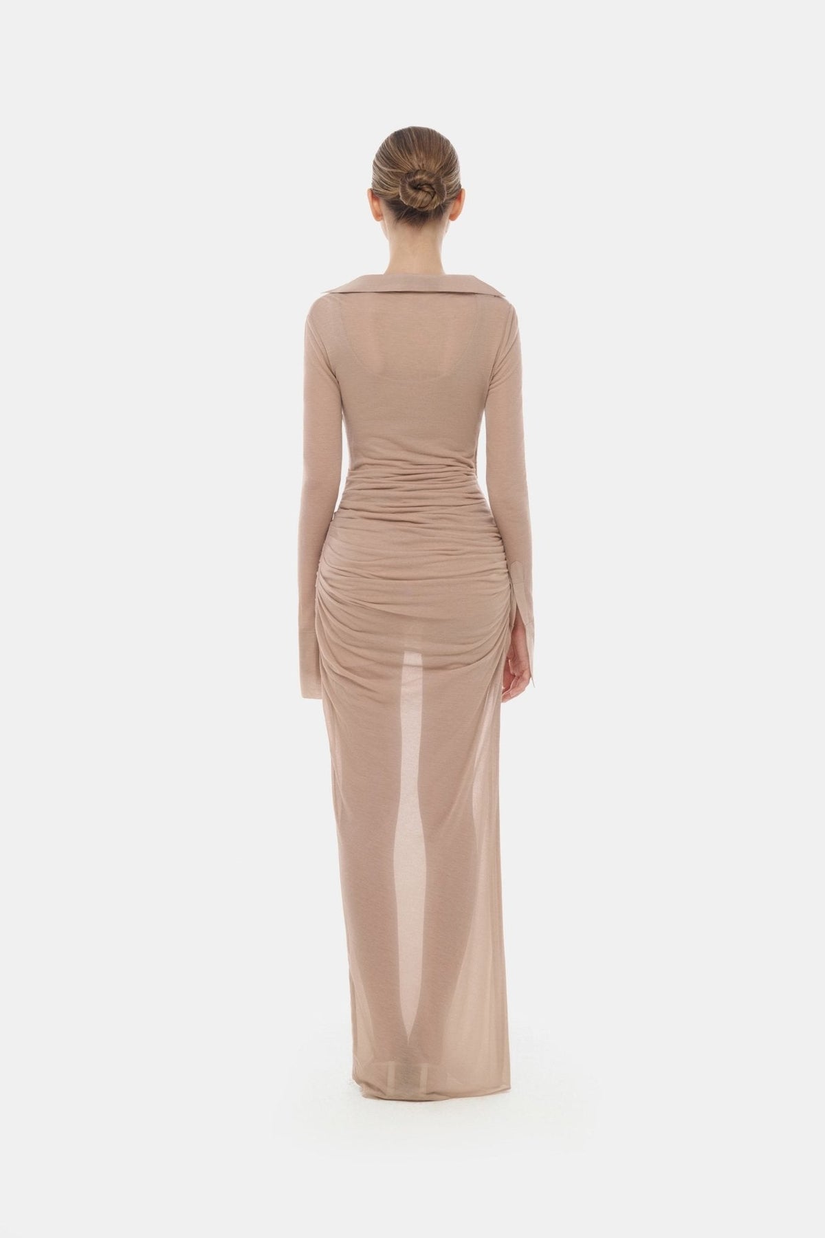 Nude Draped Ruched Jersey Dress