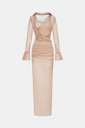 Nude Draped Ruched Jersey Dress