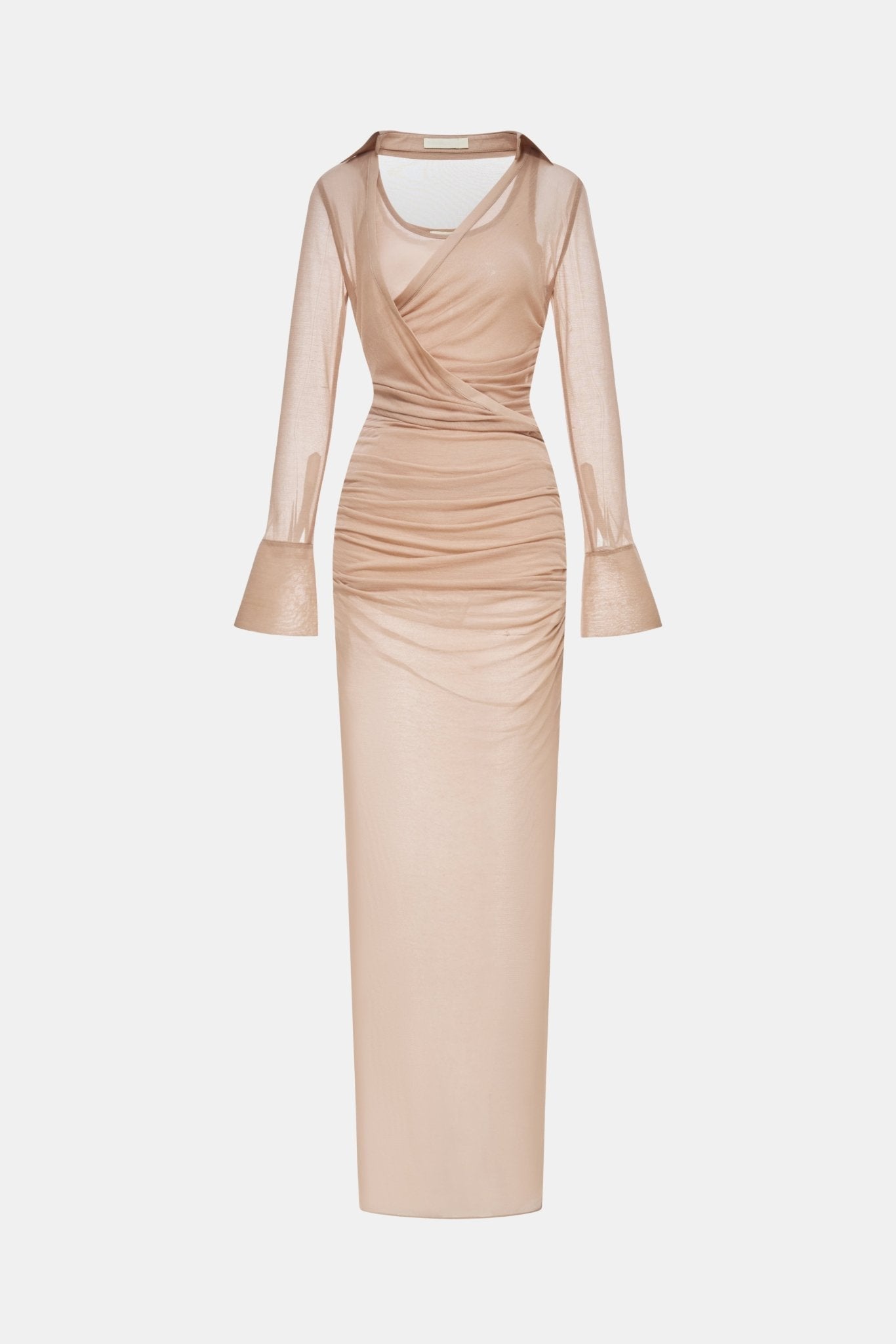 Nude Draped Ruched Jersey Dress