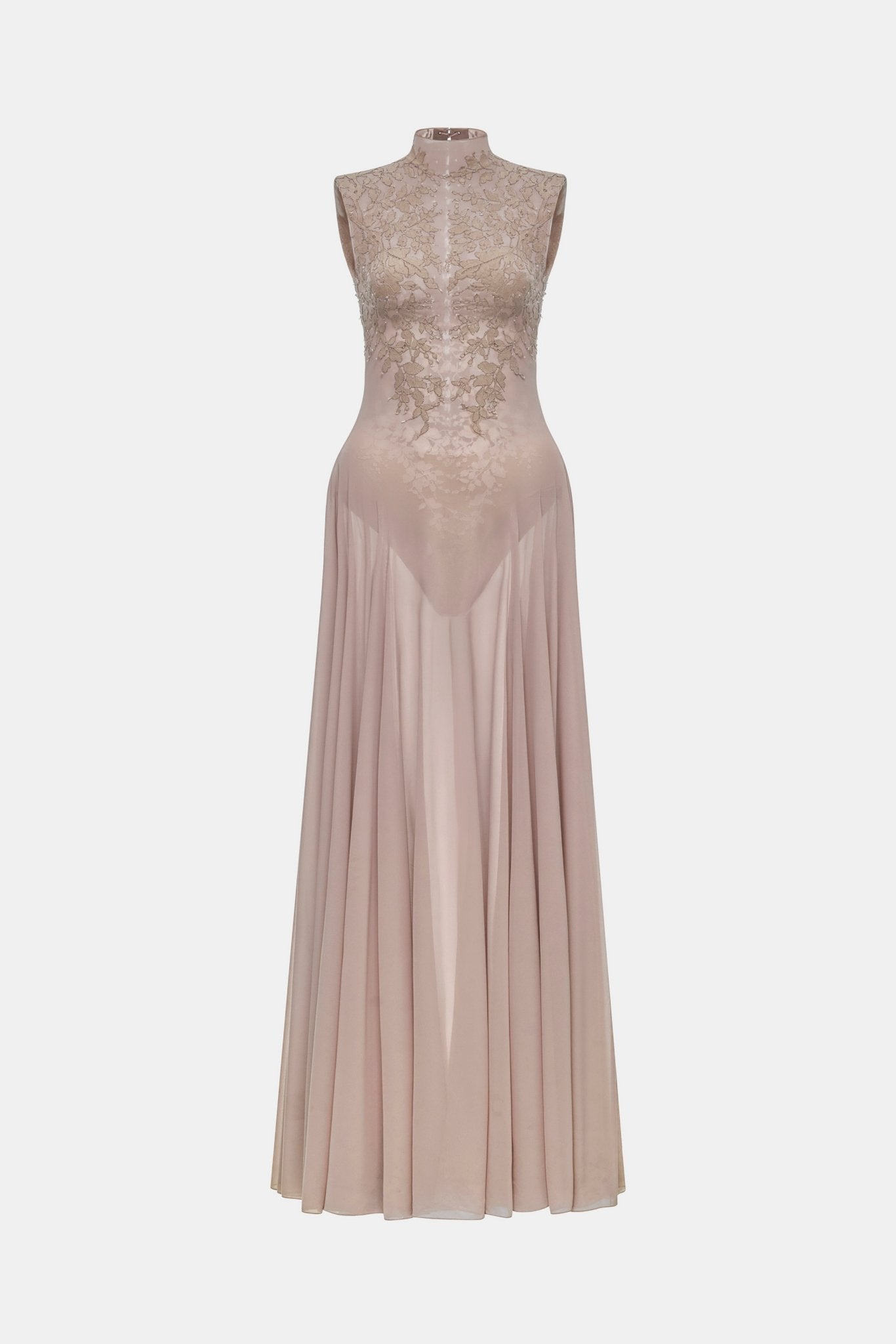 Nude Sleeveless Jacquard Maxi Dress