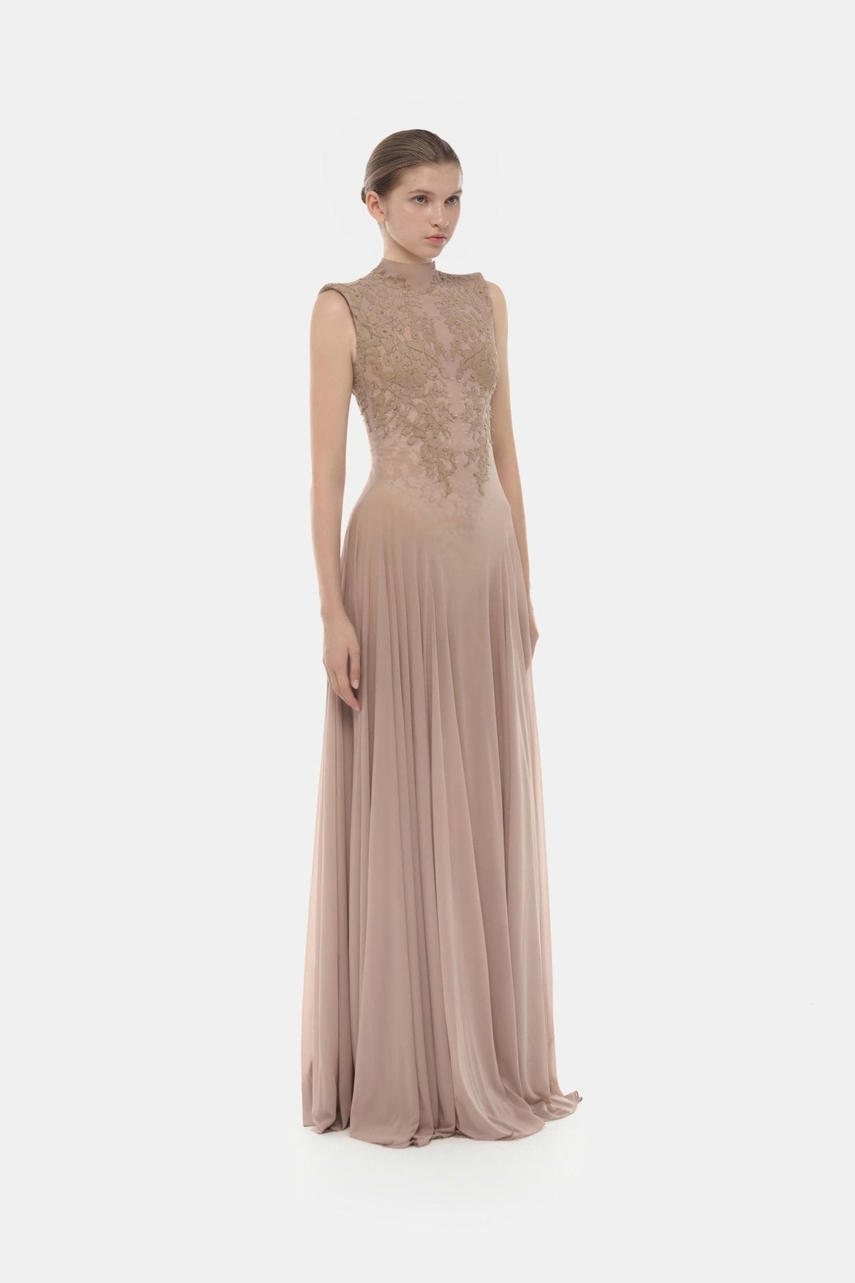 Nude Sleeveless Jacquard Maxi Dress