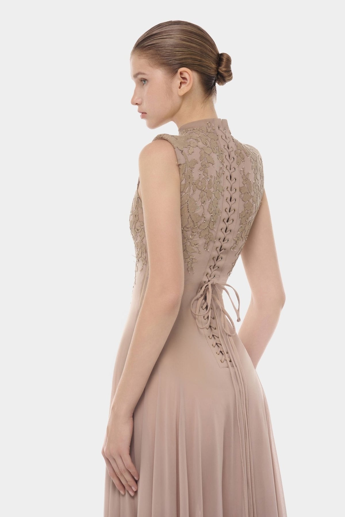 Nude Sleeveless Jacquard Maxi Dress