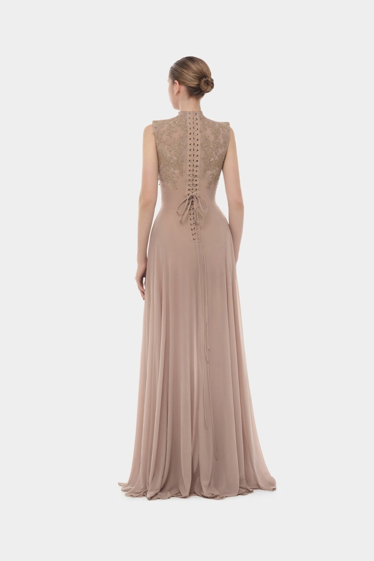 Nude Sleeveless Jacquard Maxi Dress