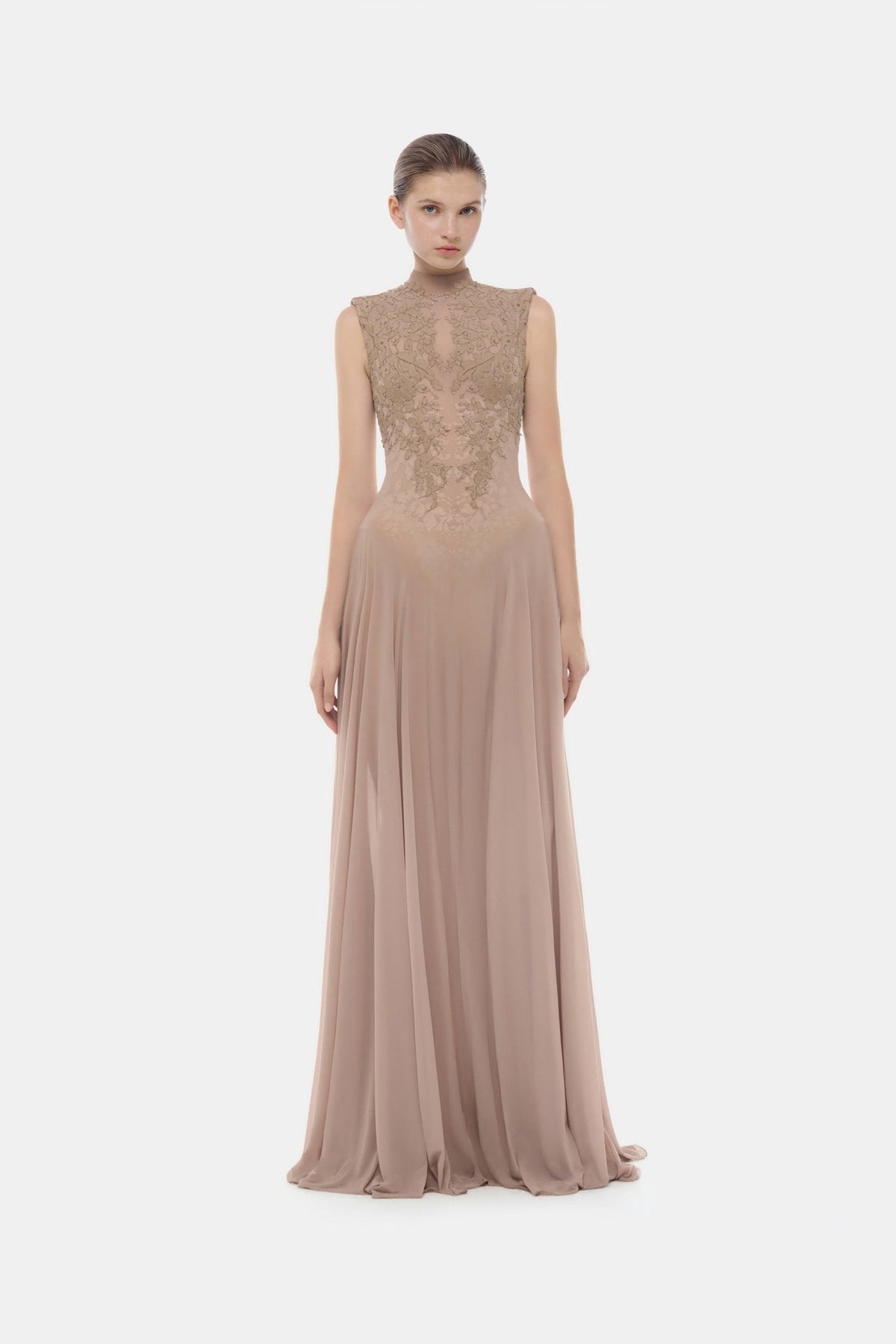 Nude Sleeveless Jacquard Maxi Dress