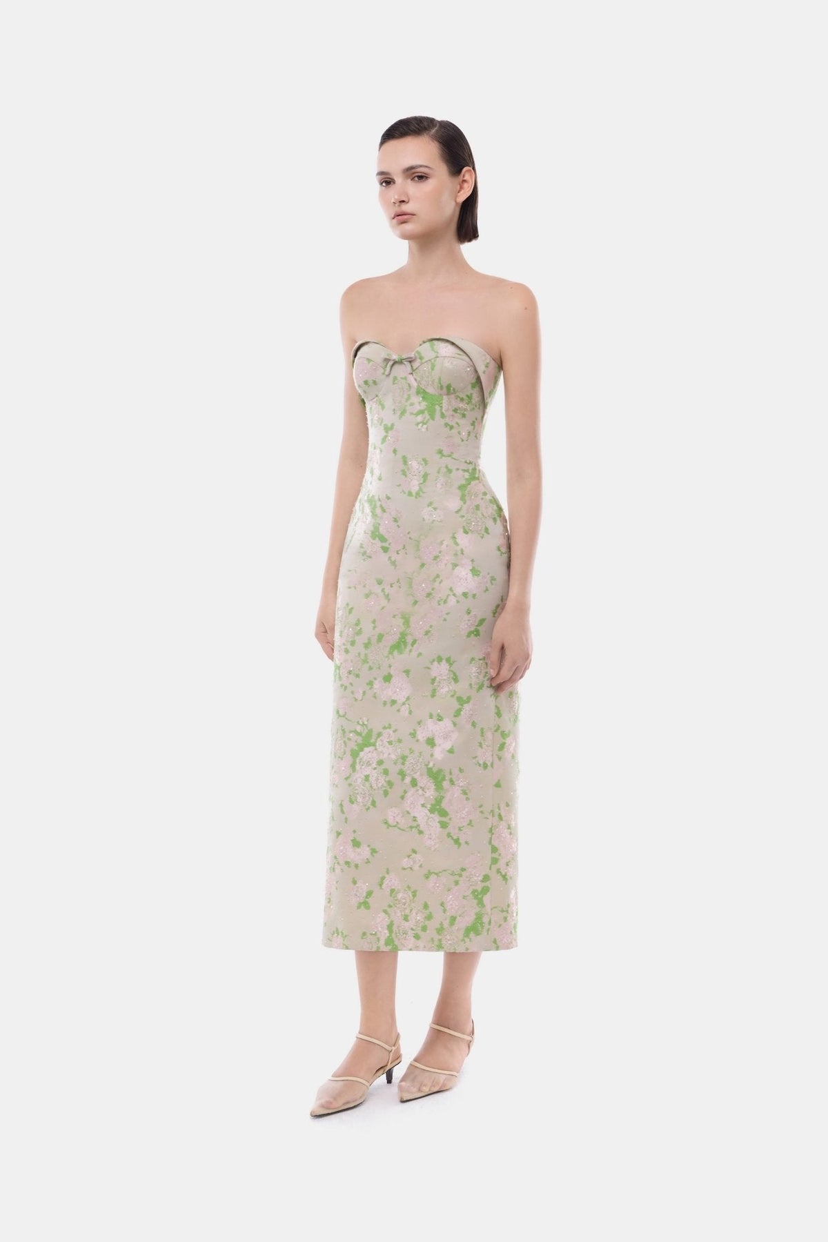 Pastel Floral Corsetry Tube Midi Dress
