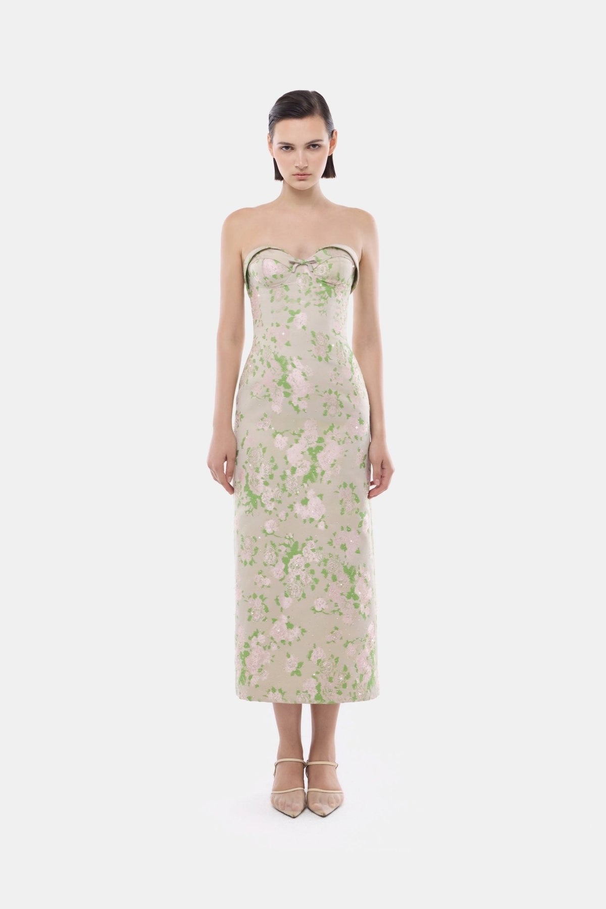 Pastel Floral Corsetry Tube Midi Dress