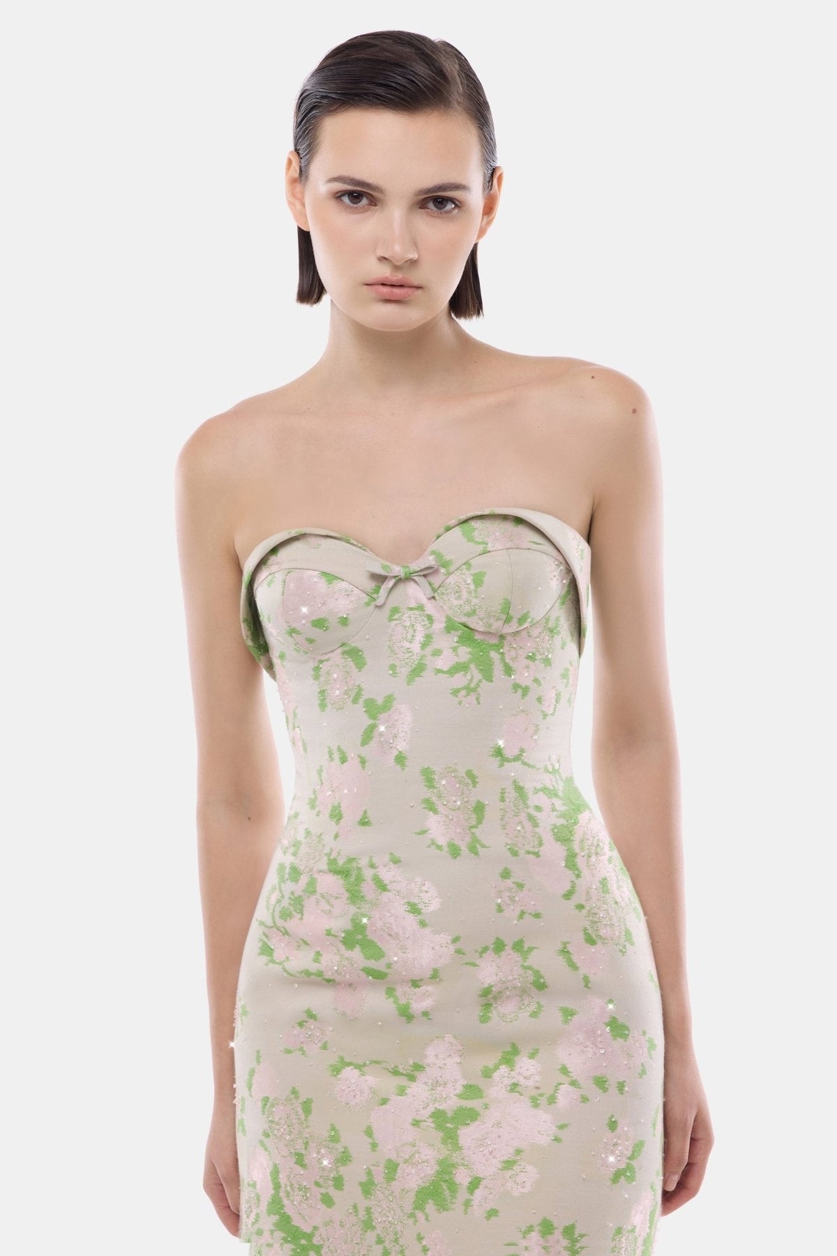 Pastel Floral Corsetry Tube Midi Dress