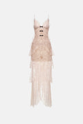 Peach Floral Bow Vneck Maxi Dress