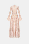 Peach Lace Appliqué Maxi Dress