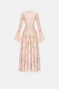 Peach Lace Appliqué Midi Dress