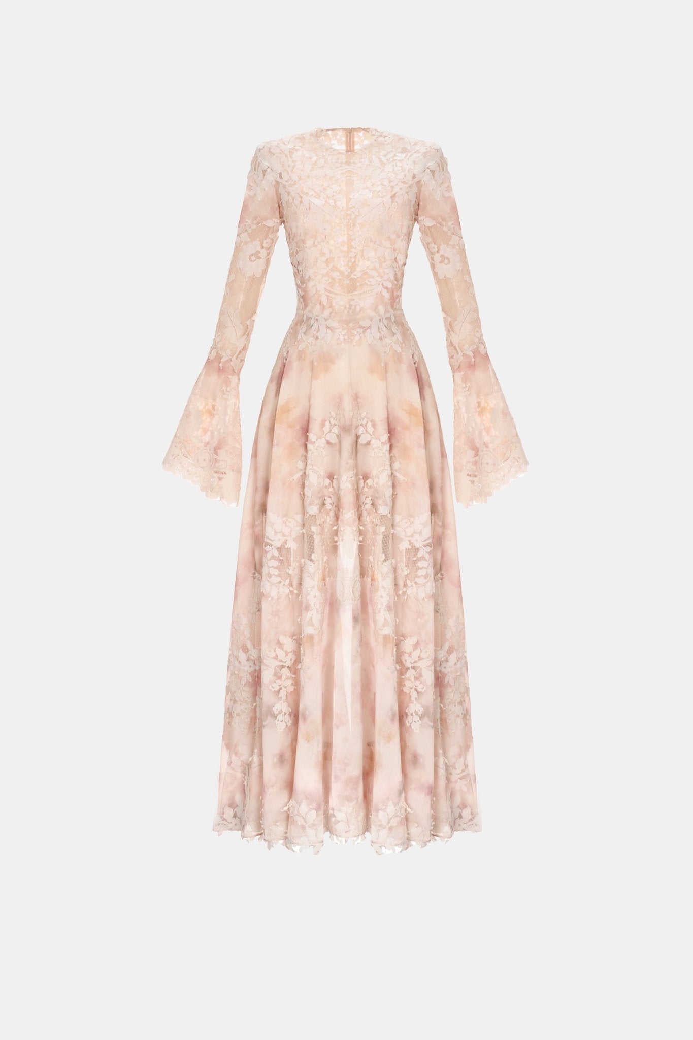 Peach Lace Appliqué Midi Dress