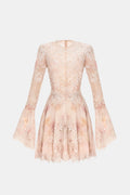 Peach Lace Appliqué Mini Dress