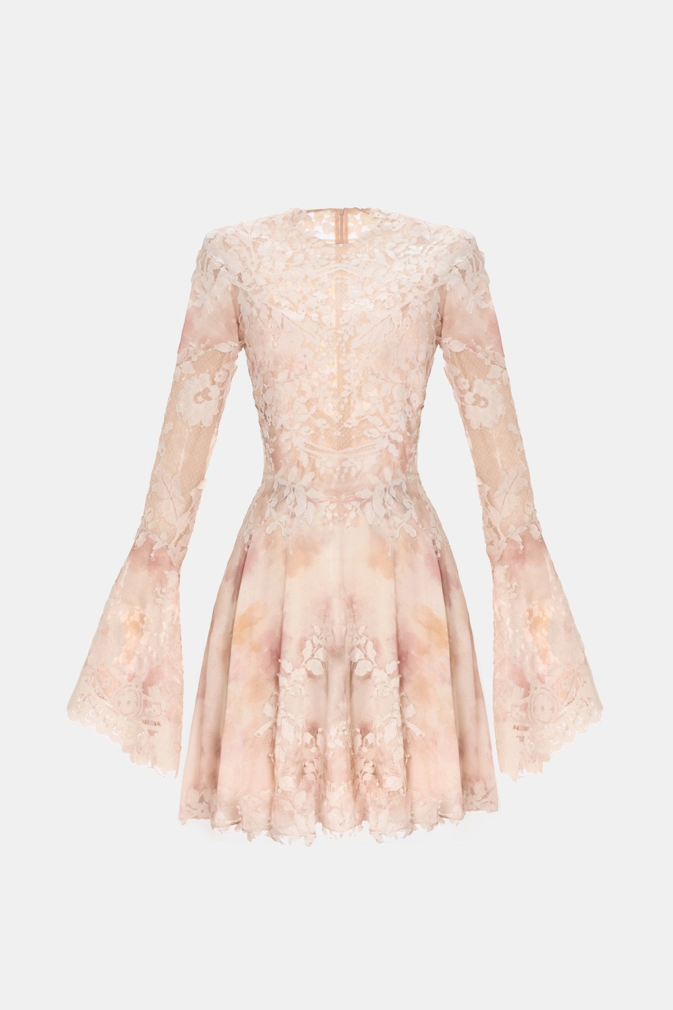 Peach Lace Appliqué Mini Dress