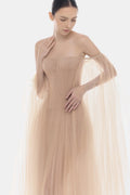 Peach Tulle Off-shoulder Maxi Dress