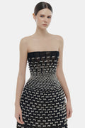 Silver Bow Strapless Midi Dress
