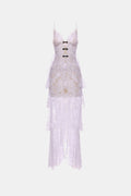 Violet Floral Bow Vneck Maxi Dress