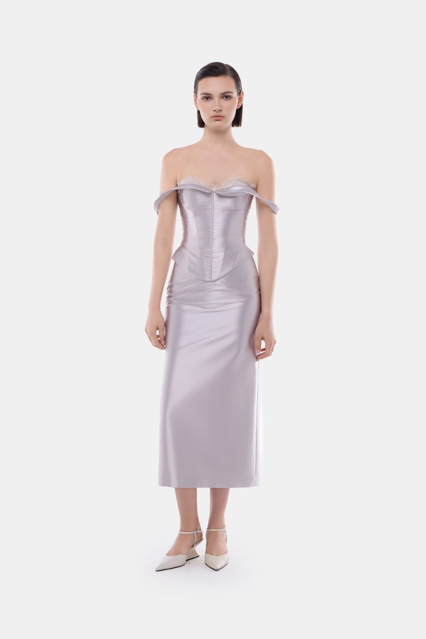 Violet Satin Midi Skirt