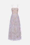 Violet Straight Neckline Pleat Maxi Dress