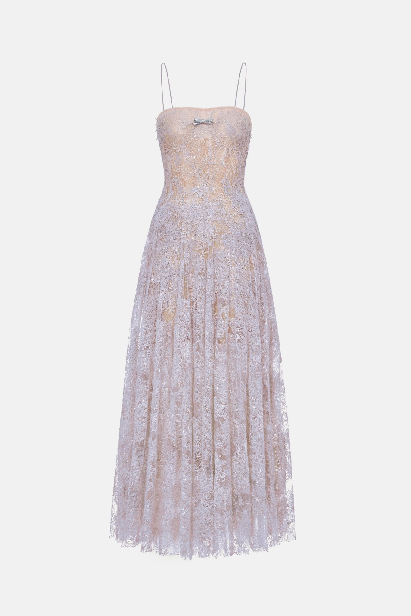 Violet Straight Neckline Pleat Maxi Dress