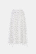 White 3D Floral Midi Skirt