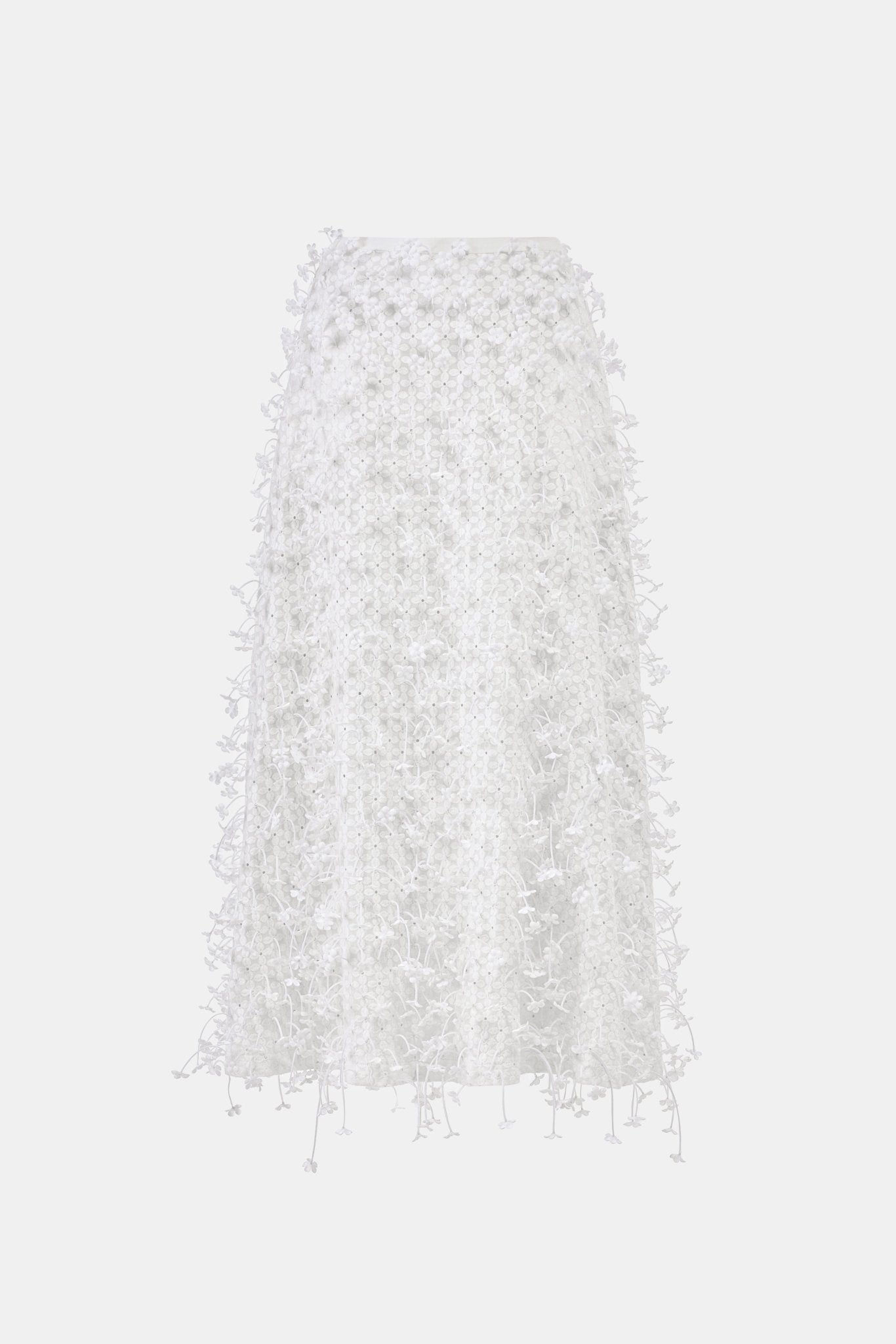 White 3D Floral Midi Skirt