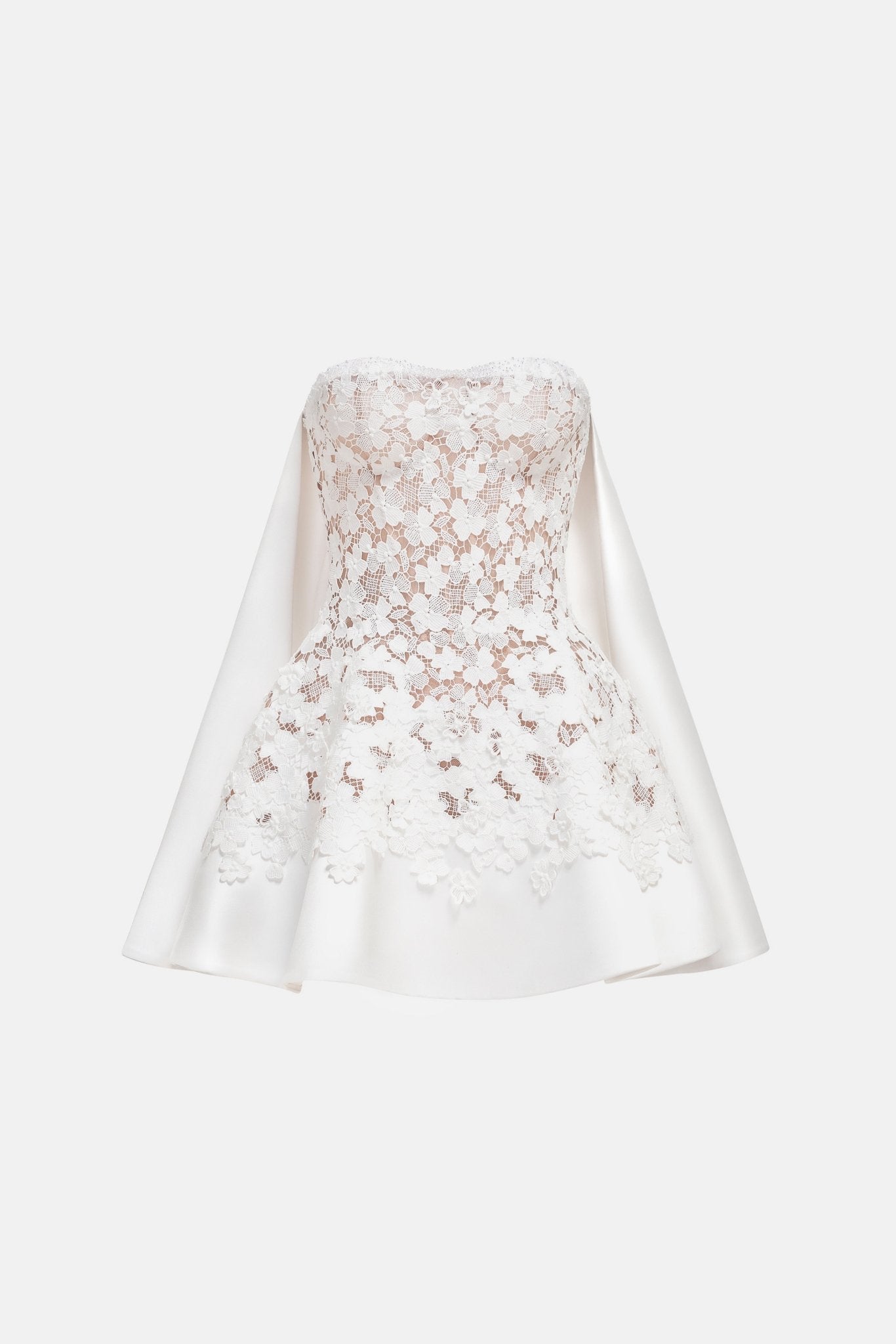 White Detachable Cape Skater Mini Dress