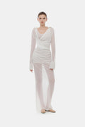 White Draped Ruched Jersey Dress