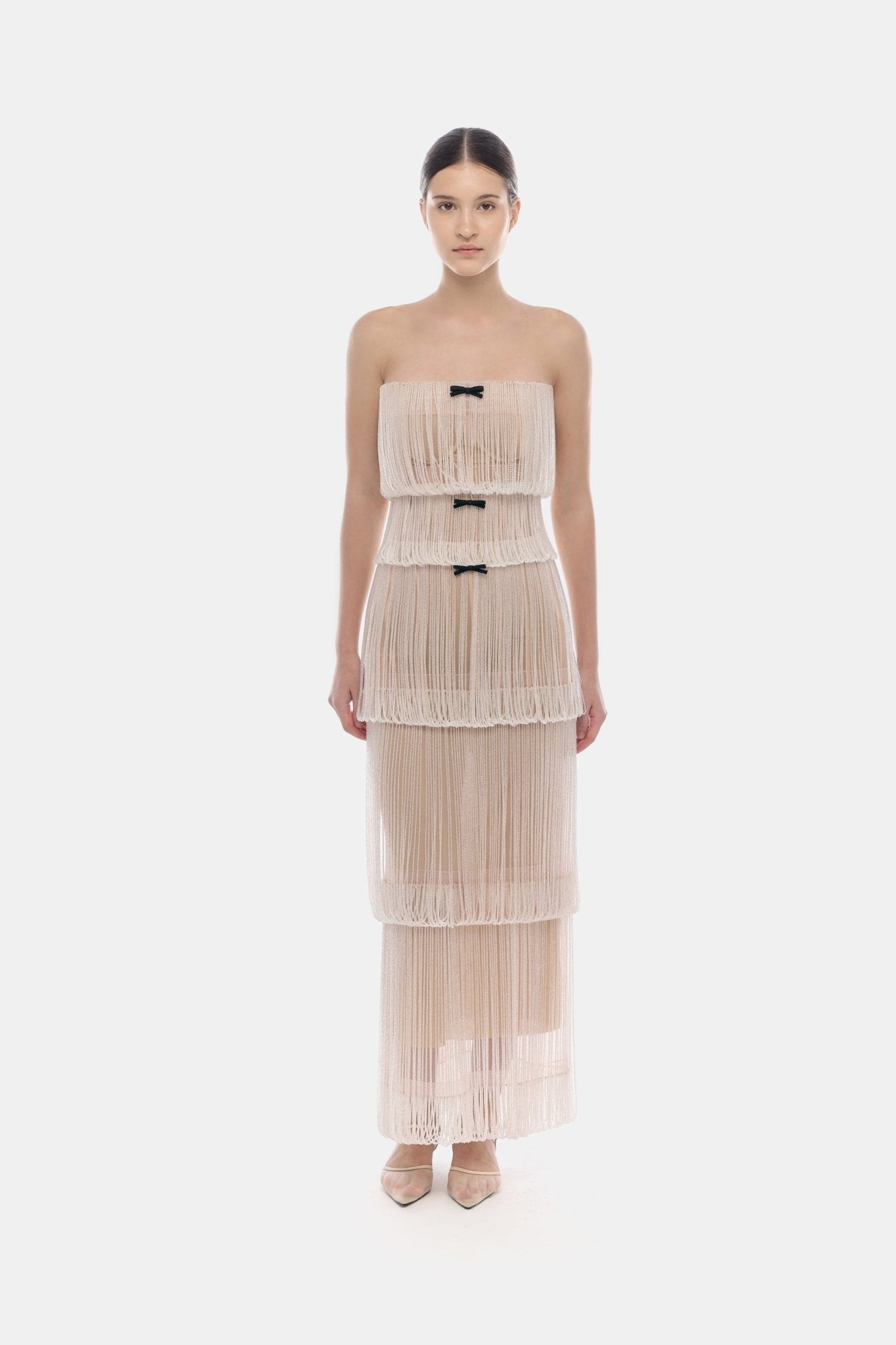 White Fringe Tube Dress